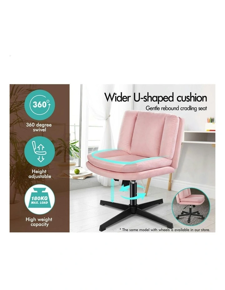 Armless Office Desk Chair in Velvet Pink image 3