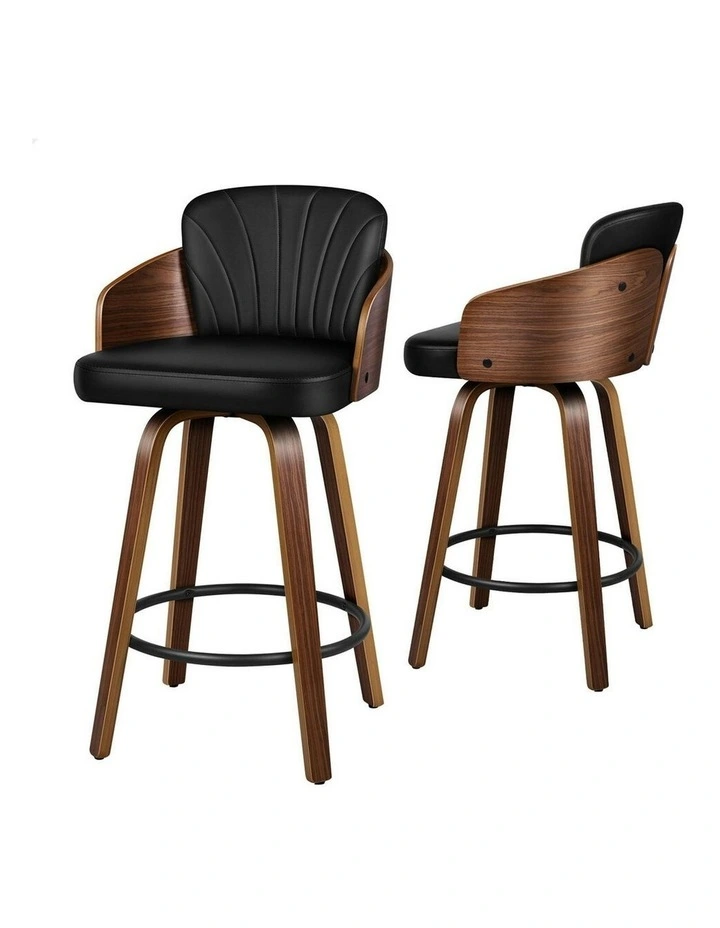 Alice Kitchen Swivel Wooden Bar Dining Stools Set Of 2 in Black image 1