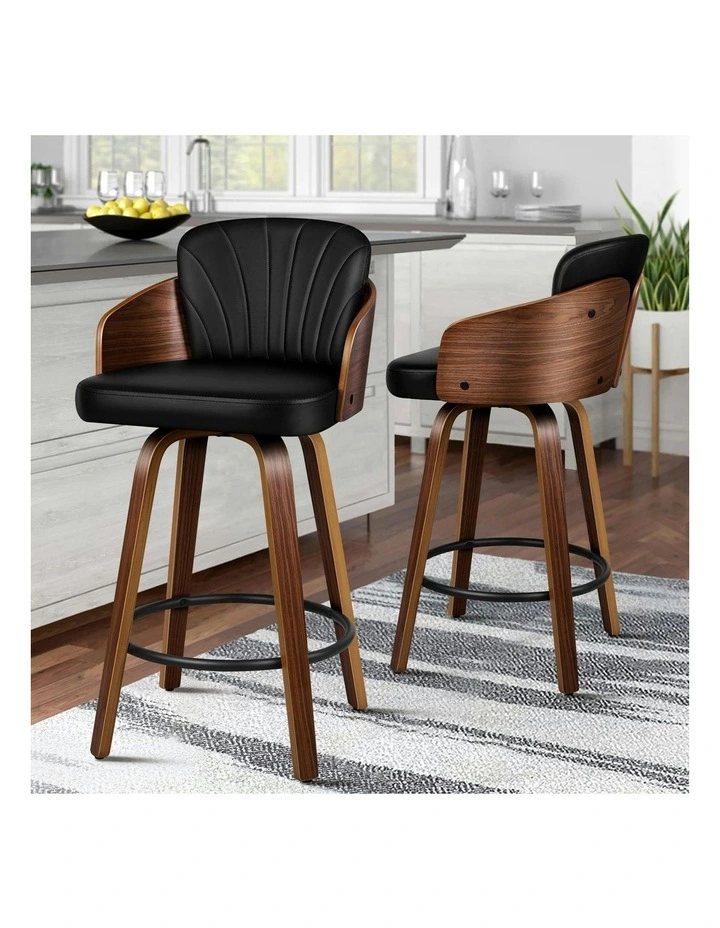 Alice Kitchen Swivel Wooden Bar Dining Stools Set Of 2 in Black image 2