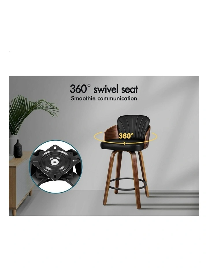 Alice Kitchen Swivel Wooden Bar Dining Stools Set Of 2 in Black image 3