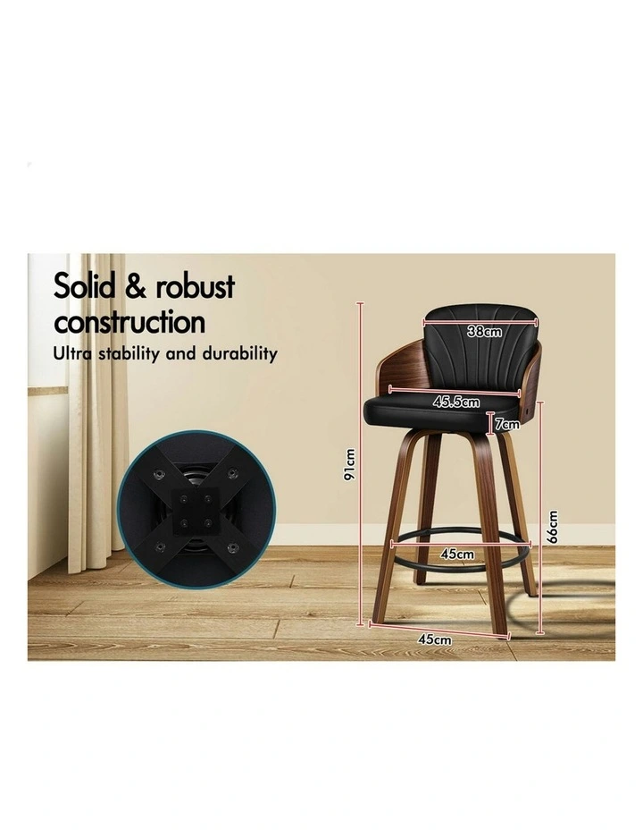 Alice Kitchen Swivel Wooden Bar Dining Stools Set Of 2 in Black image 7