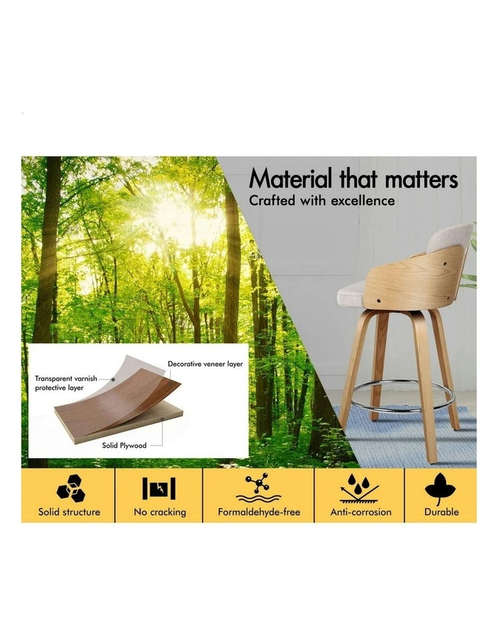 Alice Kitchen Swivel Wooden Bar Dining Stools Set Of 2 in Grey image 4