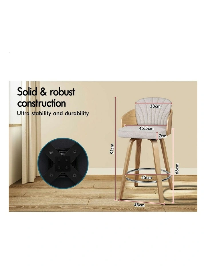 Alice Kitchen Swivel Wooden Bar Dining Stools Set Of 2 in Grey image 7