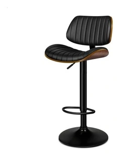 Wooden Leather Gas Lift Kitchen Swivel Bar Stool 1x in Black