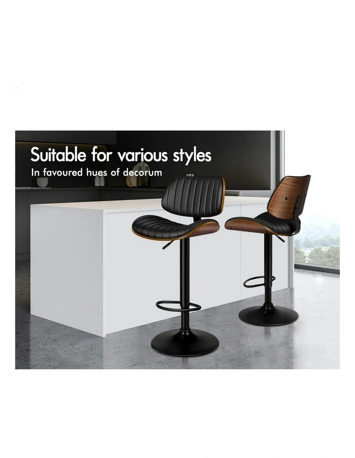 Wooden Leather Gas Lift Kitchen Swivel Bar Stool 1x in Black image 3