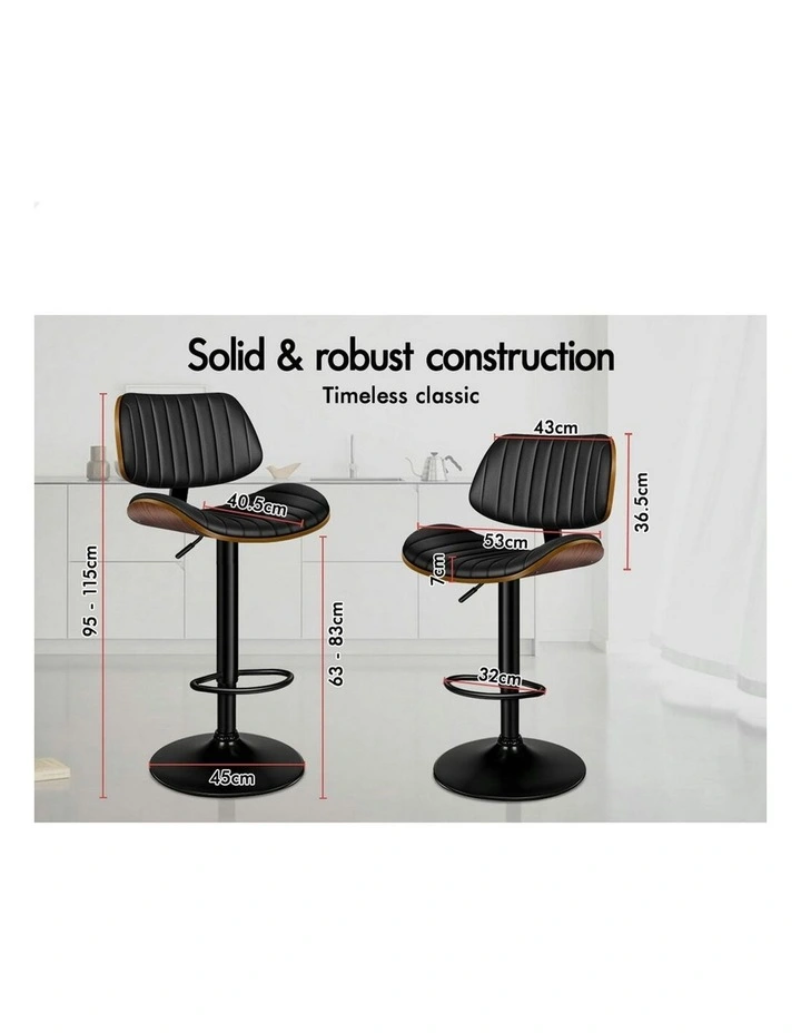 Wooden Leather Gas Lift Kitchen Swivel Bar Stool 1x in Black image 6