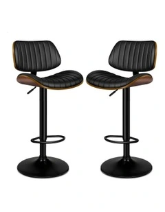 Wooden Leather Gas Lift Kitchen Swivel Bar Stools Set Of 2 in Black