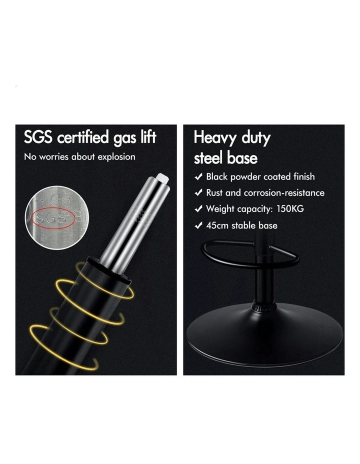 Wooden Leather Gas Lift Kitchen Swivel Bar Stools Set Of 2 in Black image 4