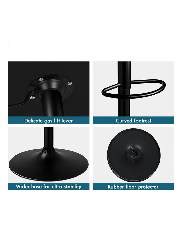 Wooden Leather Gas Lift Kitchen Swivel Bar Stools Set Of 2 in Black image 5