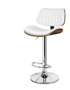 Wooden Leather Gas Lift Kitchen Swivel Bar Stool x1 in White