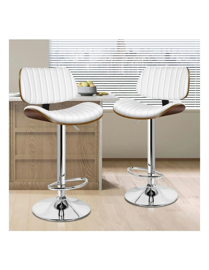 Wooden Leather Gas Lift Kitchen Swivel Bar Stool x1 in White image 2