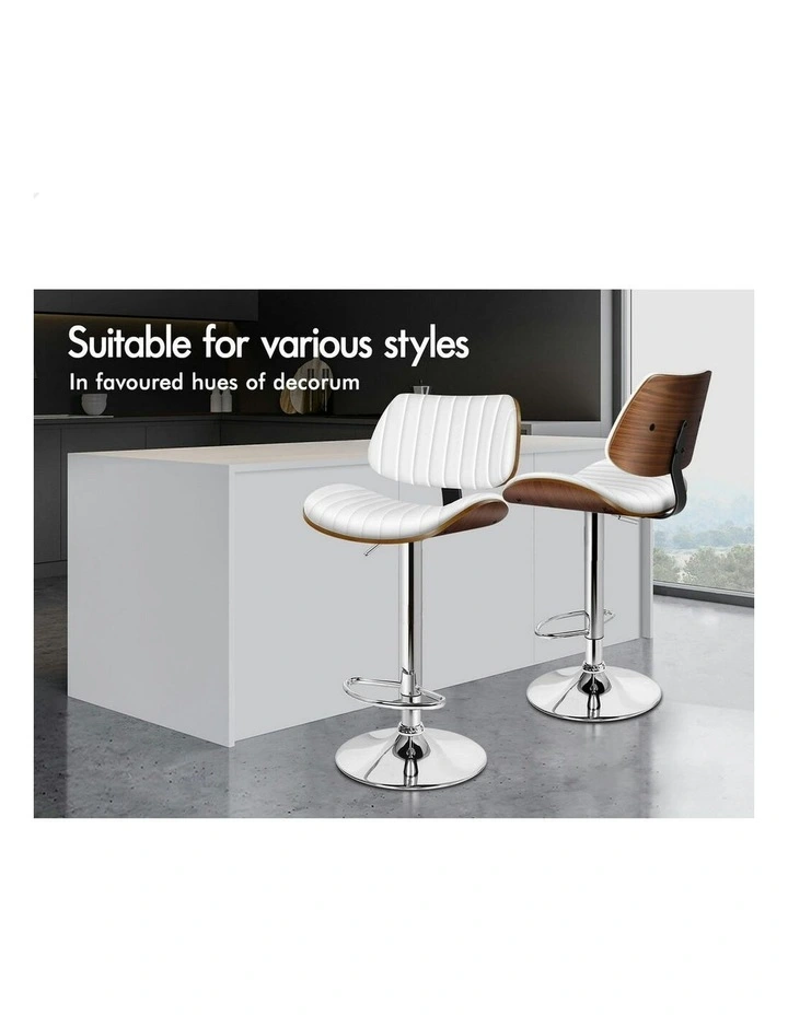 Wooden Leather Gas Lift Kitchen Swivel Bar Stool x1 in White image 3