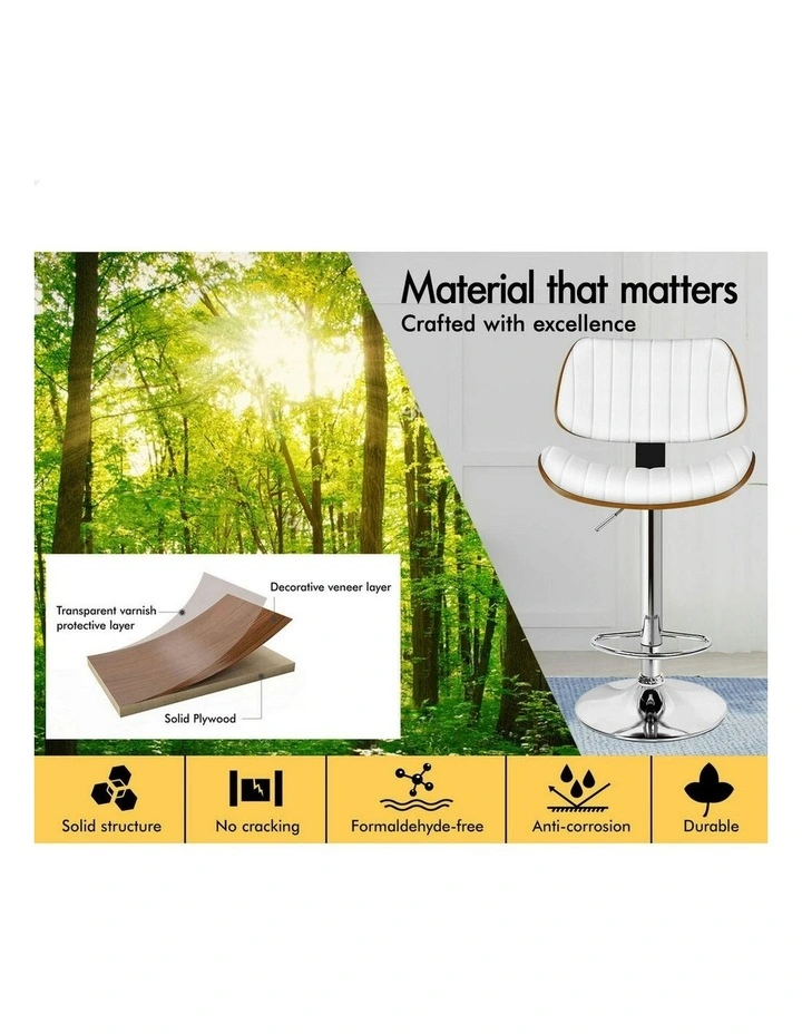 Wooden Leather Gas Lift Kitchen Swivel Bar Stool x1 in White image 5