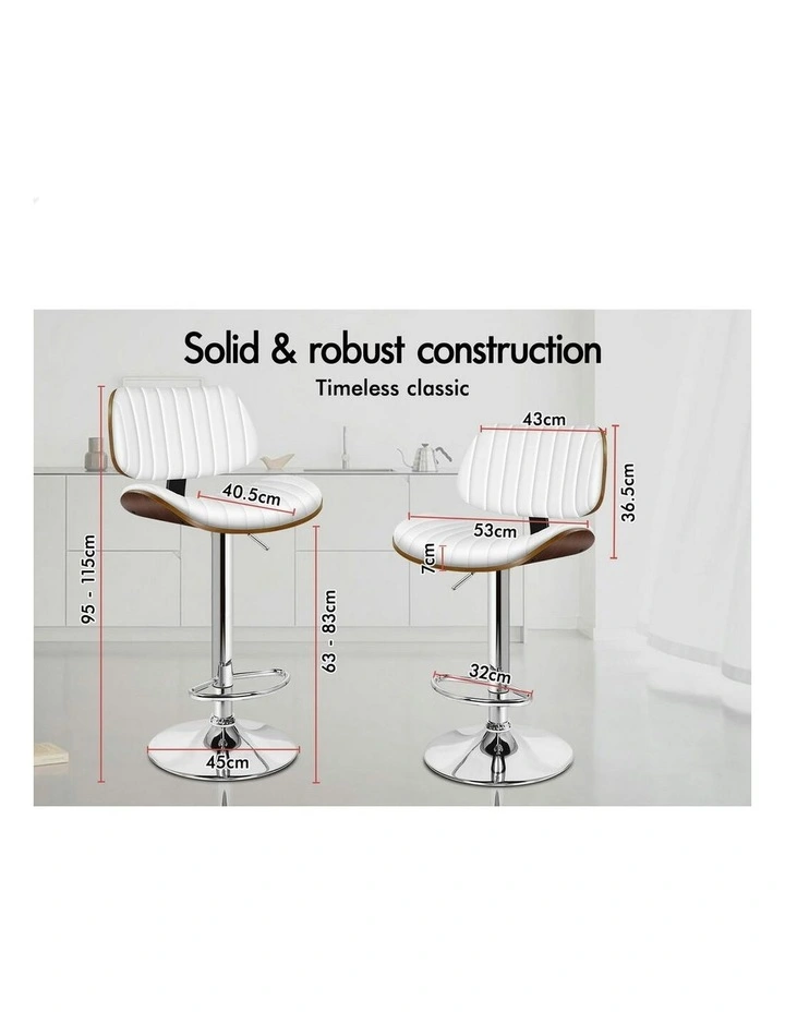 Wooden Leather Gas Lift Kitchen Swivel Bar Stool x1 in White image 7