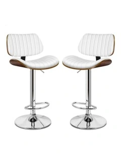 Wooden Leather Gas Lift Kitchen Swivel Bar Stools Set Of 2 in White