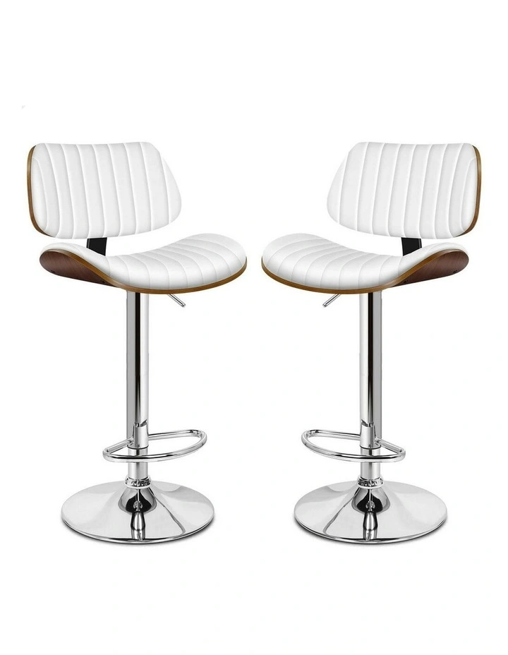 Wooden Leather Gas Lift Kitchen Swivel Bar Stools Set Of 2 in White image 1