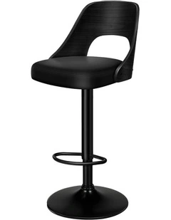 Wooden Leather Gas Lift Kitchen Swivel Bar Stool x 1 in All Black