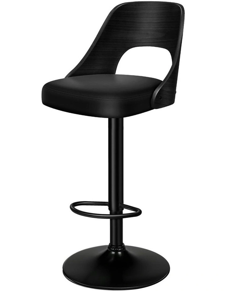 Wooden Leather Gas Lift Kitchen Swivel Bar Stool x 1 in All Black image 1