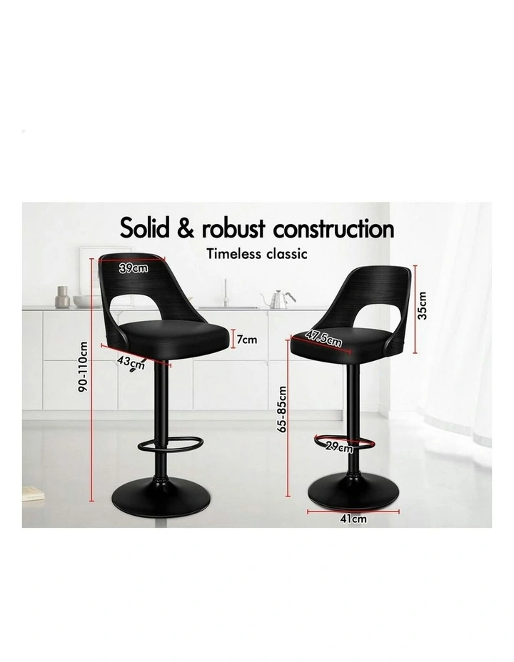 Wooden Leather Gas Lift Kitchen Swivel Bar Stool x 1 in All Black image 7