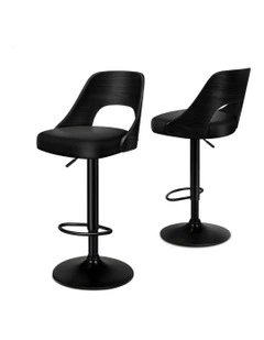 Wooden Leather Gas Lift Kitchen Swivel Bar Stools Set Of 2 in All Black