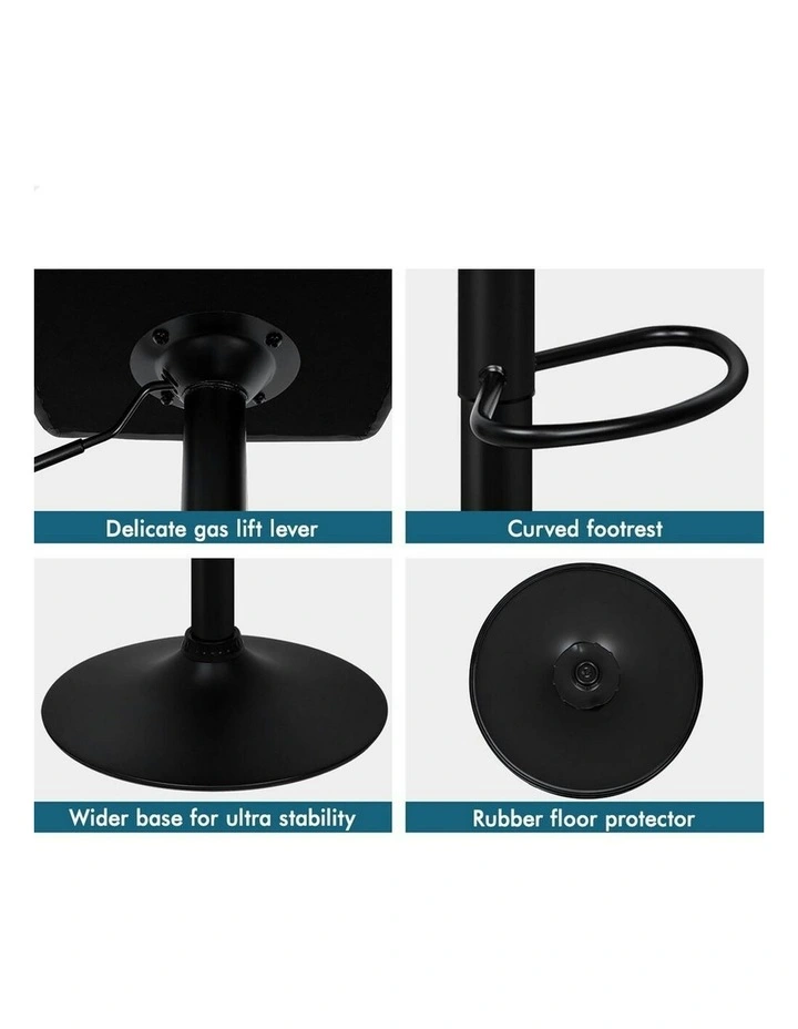 Wooden Leather Gas Lift Kitchen Swivel Bar Stools Set Of 2 in All Black image 6