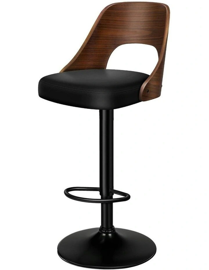 Wooden Leather Gas Lift Lucas Kitchen Swivel Bar Stool x1 in Black image 1
