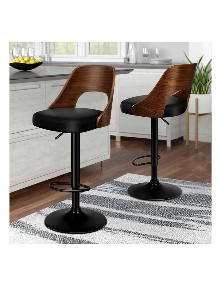 Wooden Leather Gas Lift Lucas Kitchen Swivel Bar Stool x1 in Black image 2
