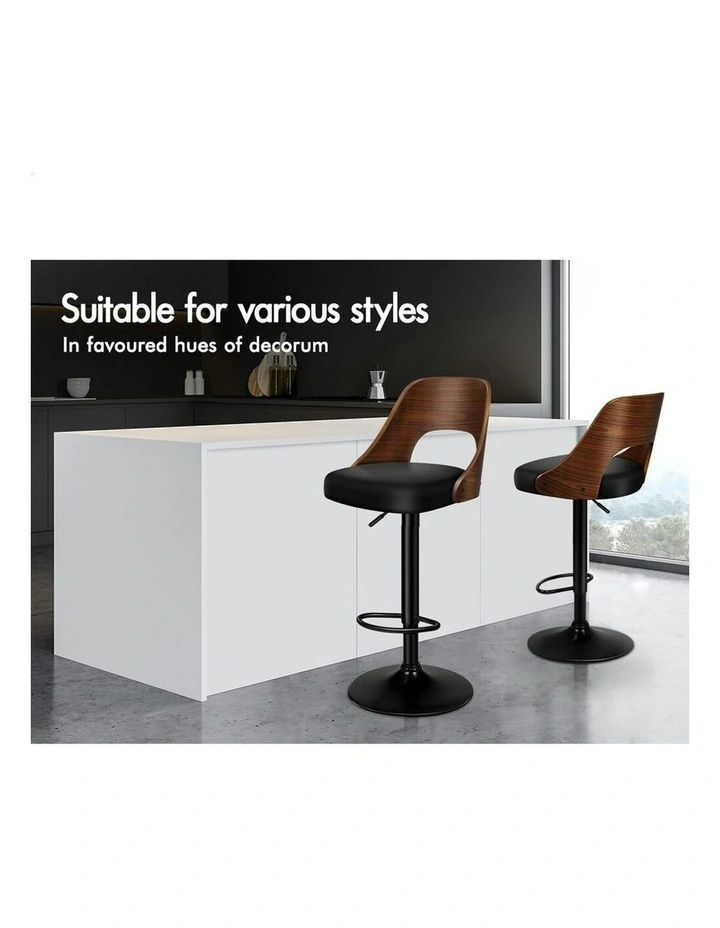 Wooden Leather Gas Lift Lucas Kitchen Swivel Bar Stool x1 in Black image 3