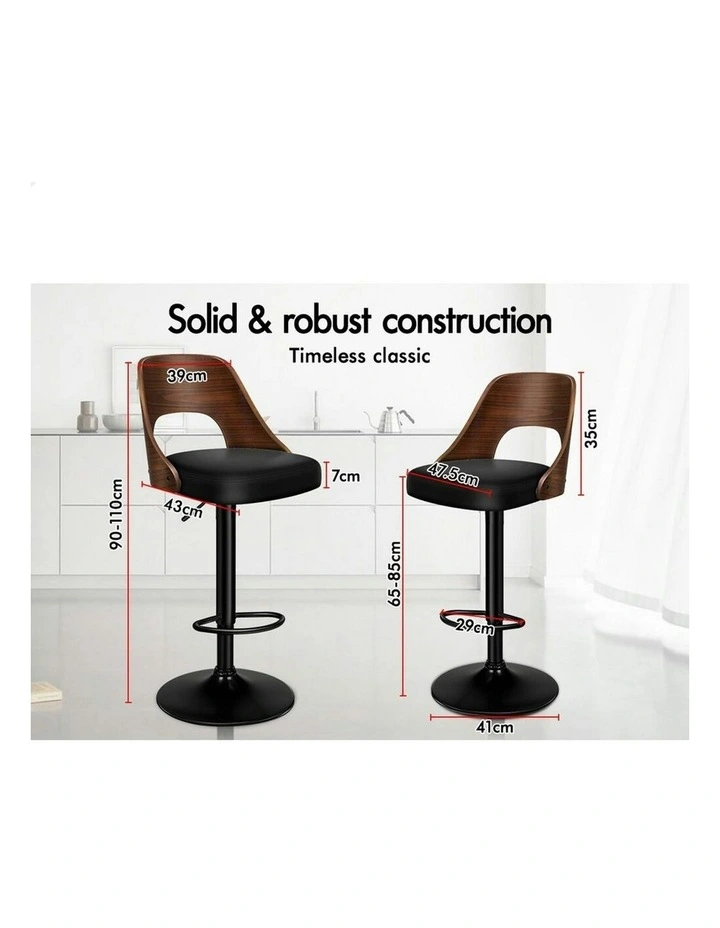 Wooden Leather Gas Lift Lucas Kitchen Swivel Bar Stool x1 in Black image 7