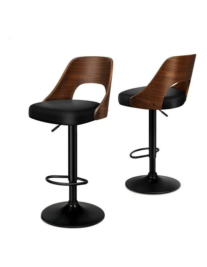 Wooden Leather Gas Lift Lucas Kitchen Swivel Bar Stools Set Of 2 in Black image 1