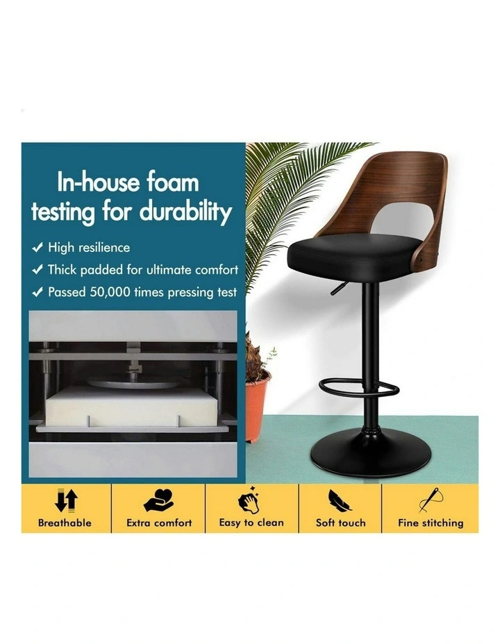 Wooden Leather Gas Lift Lucas Kitchen Swivel Bar Stools Set Of 2 in Black image 5