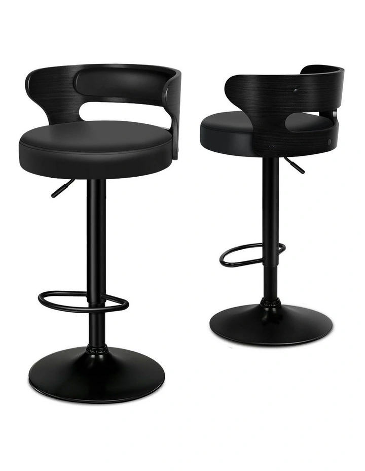 Wooden Leather Ramiro Kitchen Swivel Bar Stool Set Of 2 in All Black image 1