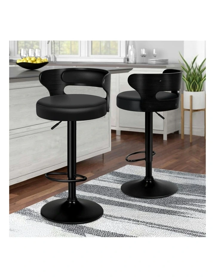 Wooden Leather Ramiro Kitchen Swivel Bar Stool Set Of 2 in All Black image 2