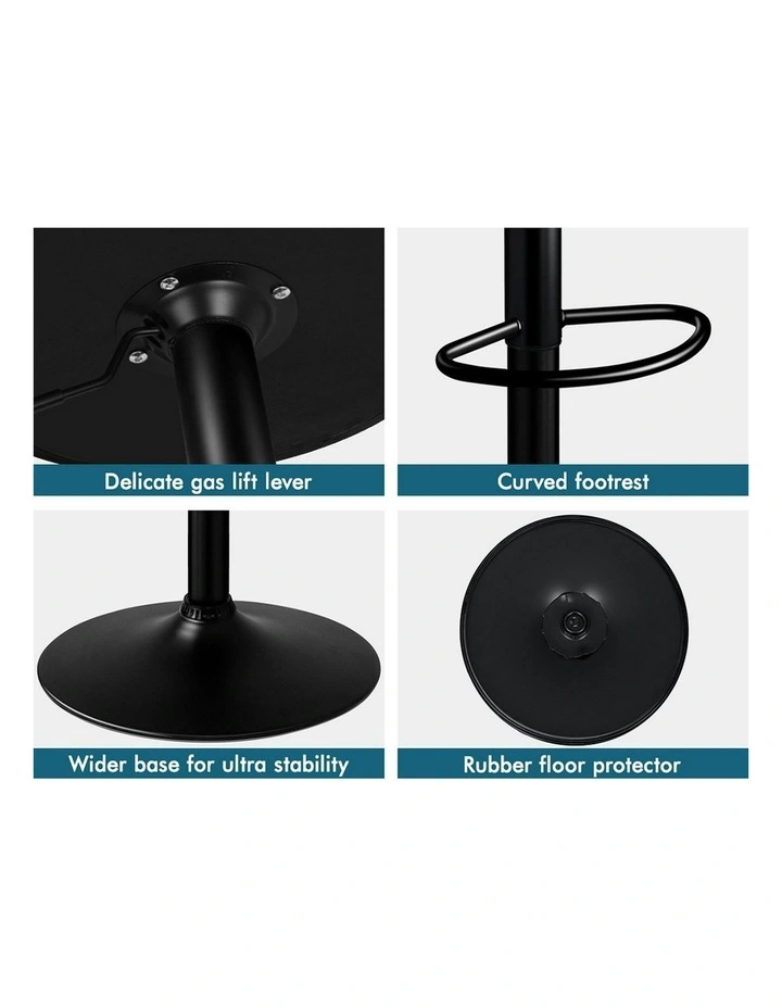 Wooden Leather Ramiro Kitchen Swivel Bar Stool Set Of 2 in All Black image 5