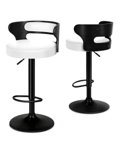 Wooden Leather Gas Lift Ramiro Kitchen Swivel Bar Stools Set Of 2 in White