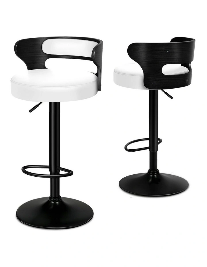 Wooden Leather Gas Lift Ramiro Kitchen Swivel Bar Stools Set Of 2 in White image 1