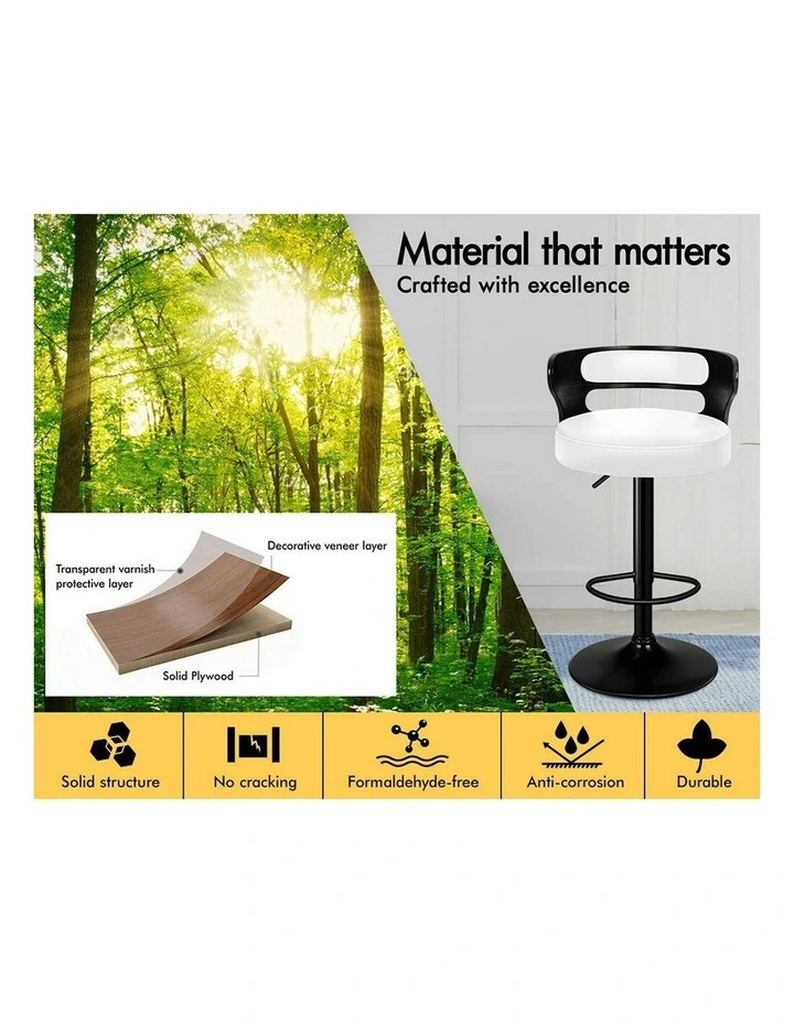 Wooden Leather Gas Lift Ramiro Kitchen Swivel Bar Stools Set Of 2 in White image 4