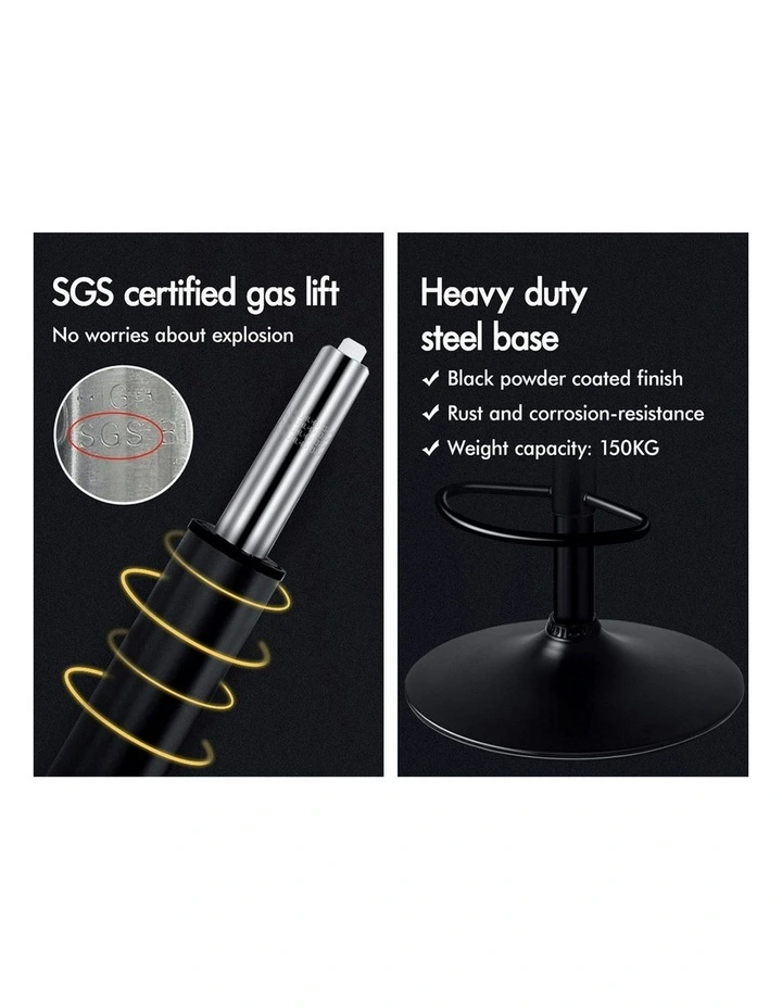 Wooden Leather Gas Lift Ramiro Kitchen Swivel Bar Stool Set Of 2 in Black image 4