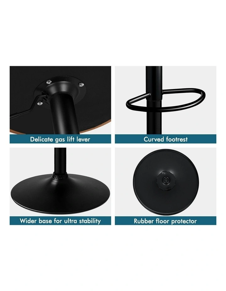 Wooden Leather Gas Lift Ramiro Kitchen Swivel Bar Stool Set Of 2 in Black image 6