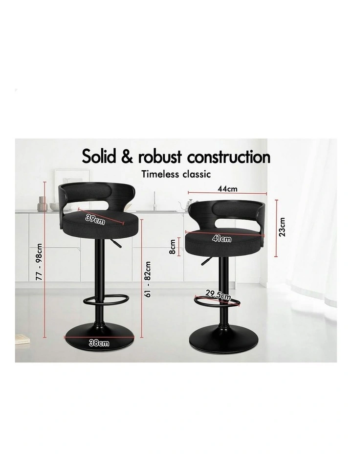 Wooden Linen Fabric Ramiro Kitchen Swivel Bar Stool Set Of 2 in All Black image 5