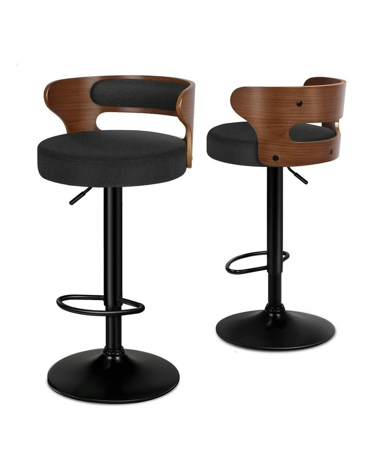 Wooden Linen Fabric Ramiro Kitchen Swivel Bar Stool Set Of 2 in Black image 1