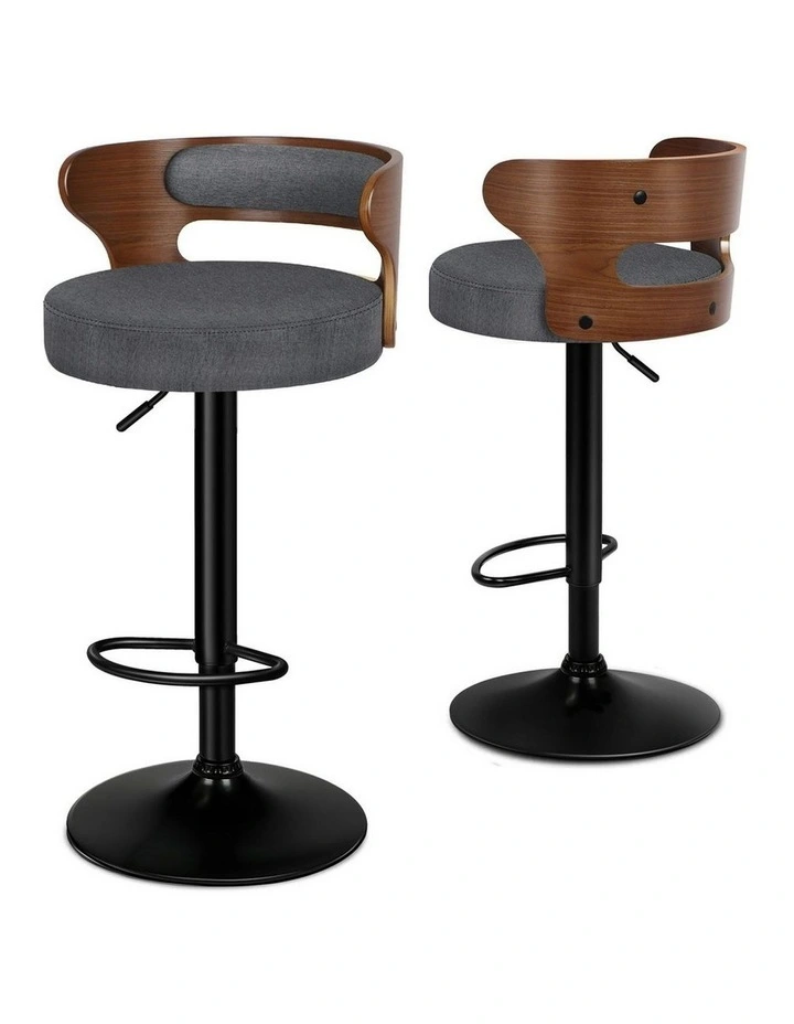 Wooden Linen Fabric Ramiro Kitchen Swivel Bar Stool Set Of 2 in Grey image 1