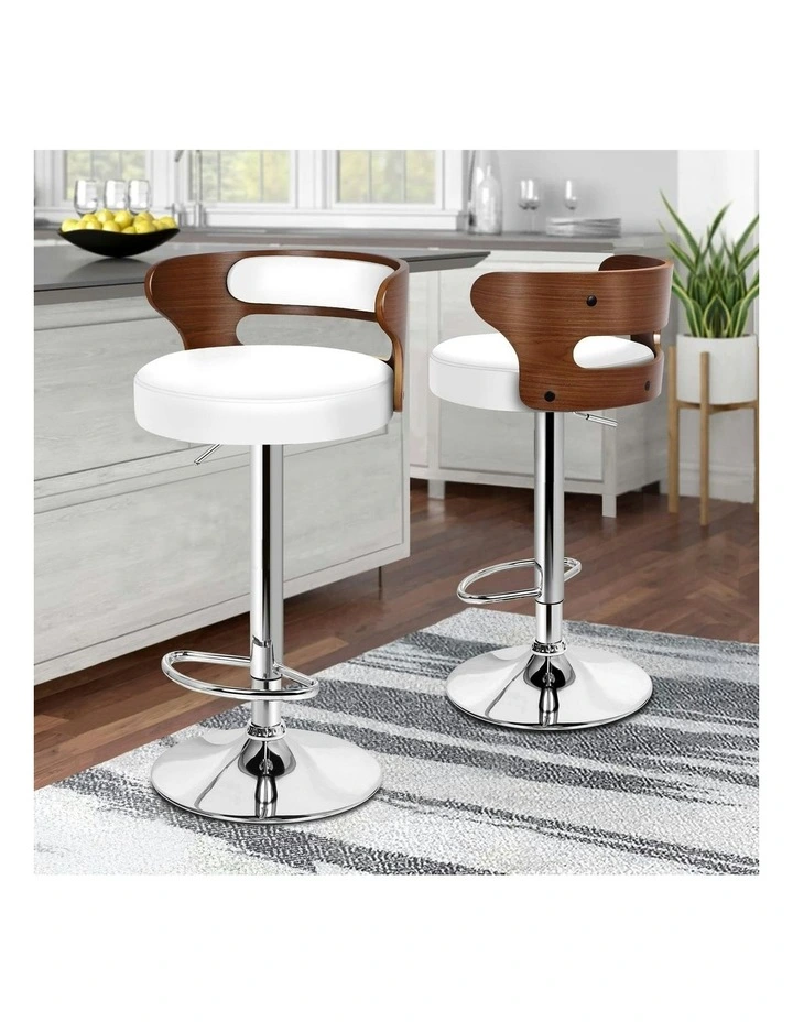 Wooden Leather Ramiro Kitchen Swivel Bar Stool Set Of 2 in White image 2