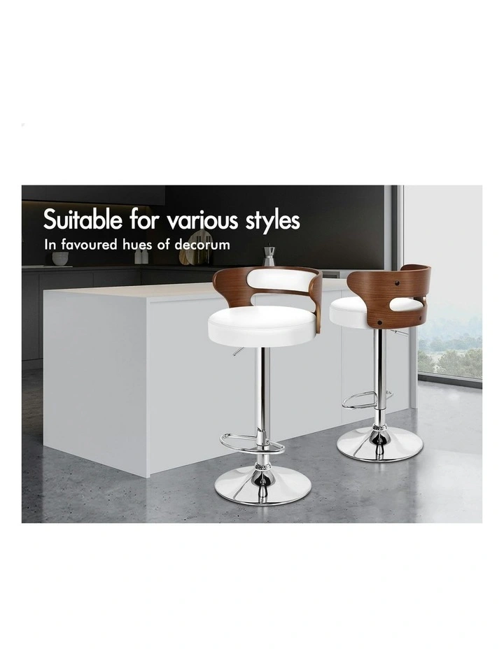 Wooden Leather Ramiro Kitchen Swivel Bar Stool Set Of 2 in White image 4