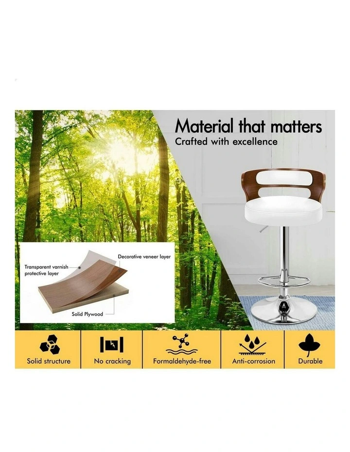 Wooden Leather Ramiro Kitchen Swivel Bar Stool Set Of 2 in White image 6