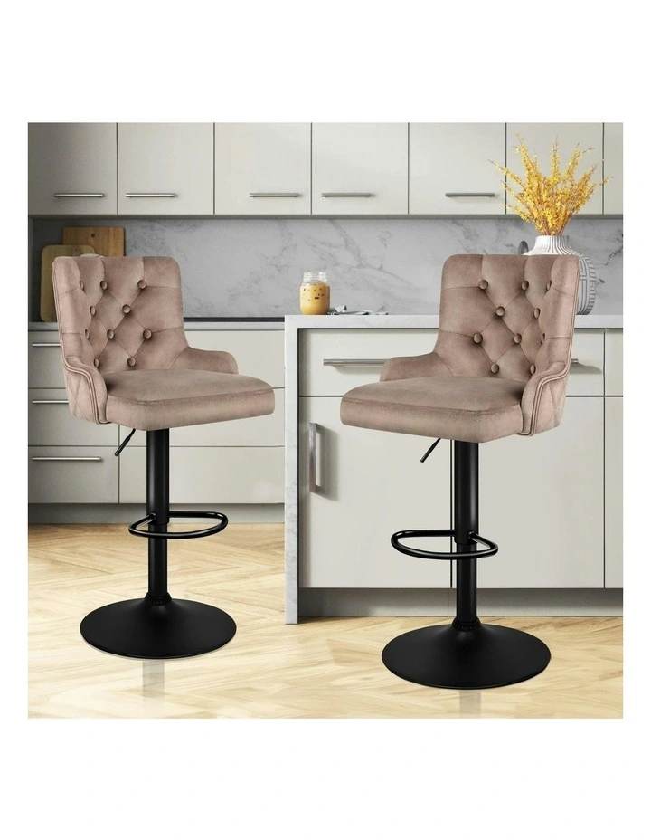 Gas Lift Velvet Kitchen Swivel Bella Bar Stools Set Of 2 in Brown image 2