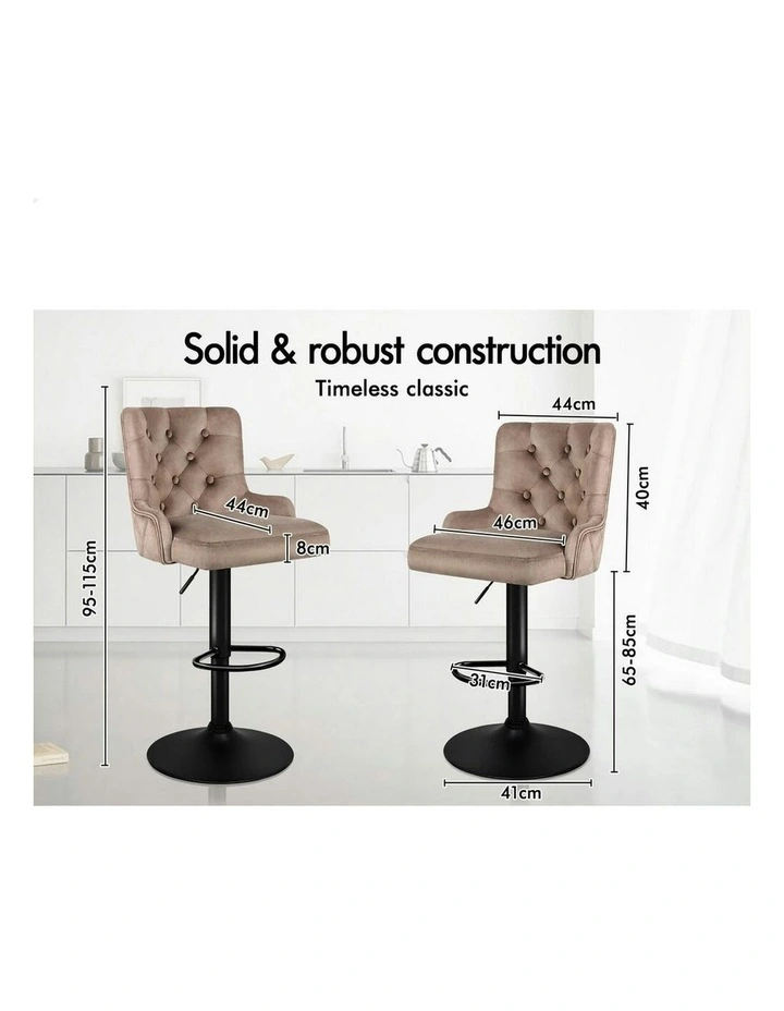 Gas Lift Velvet Kitchen Swivel Bella Bar Stools Set Of 2 in Brown image 5
