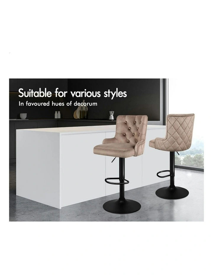Gas Lift Velvet Kitchen Swivel Bella Bar Stools Set Of 2 in Brown image 6