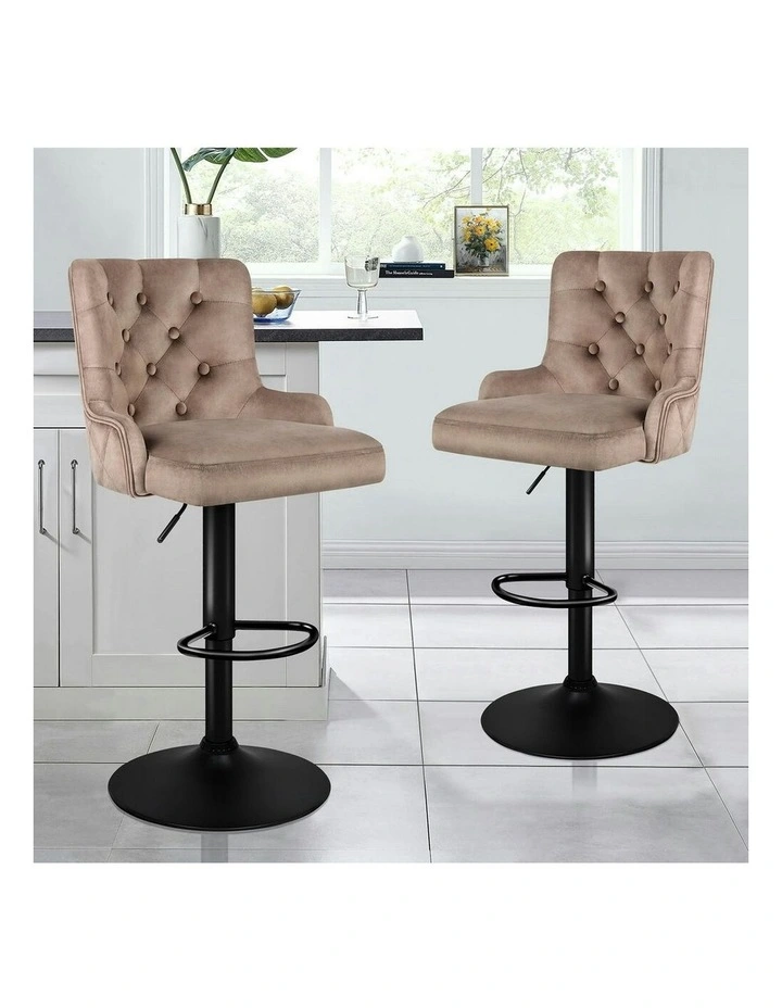 Gas Lift Velvet Kitchen Swivel Bella Bar Stools Set Of 2 in Brown image 7