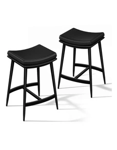 Kitchen Counter Metal Leather Dining Bar Stools Set Of 2 66cm in Black